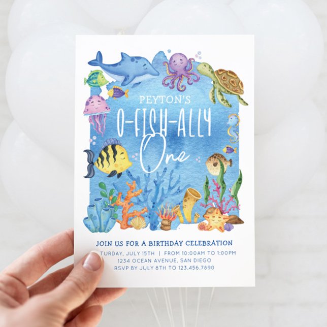 Invitation à un anniversaire pour tout âge (O-fish-ally One Birthday Invitation)