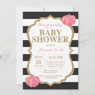 Invitation à un Baby shower Citrouille noir rose e