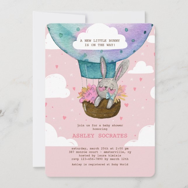 Invitation à un Baby shower de lapin élevé (Devant)