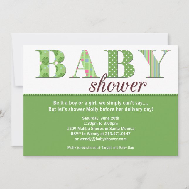Invitation à un Baby shower neutre pour les femmes (Devant)