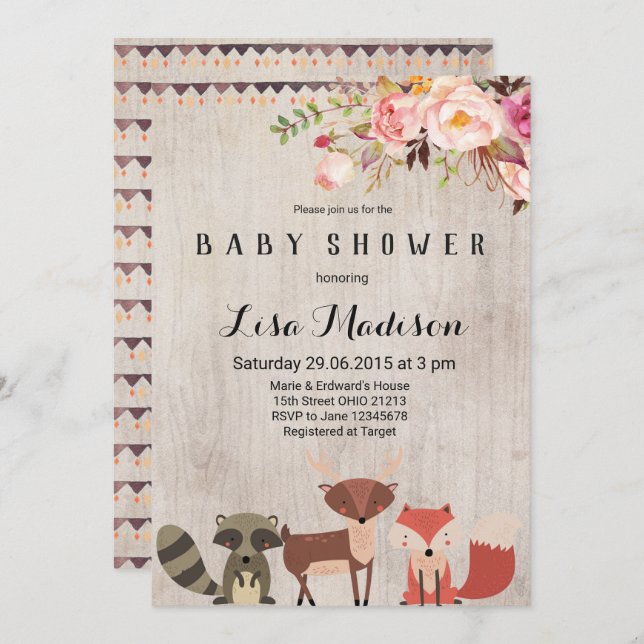 Invitation à un Baby shower neutre pour les femmes (Devant / Derrière)