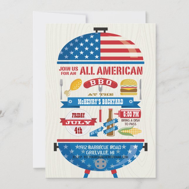 Invitation à un BBQ du 4 juillet tout américain (Devant)