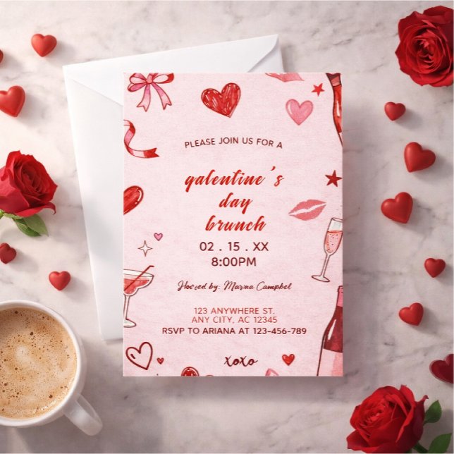 Invitation à un brunch au rose coquettis de Galent (Créateur téléchargé)