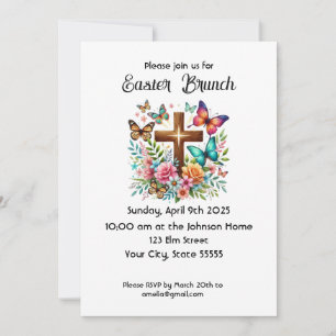Invitation à un brunch de Pâques Fleurs Papillons 