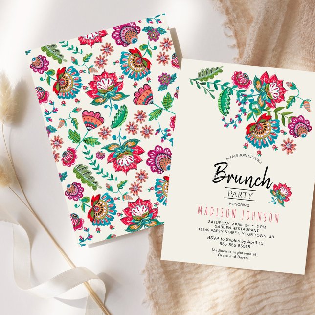 Invitation à un brunch floral avec des fleurs colo (Floral Brunch Party Invitation Colorful Flowers)