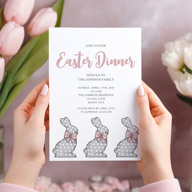 Invitation à un dîner de Pâques avec un mignon lap (Cute Pink Bunny Easter Dinner Invitation)