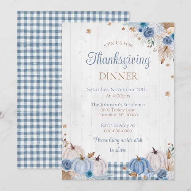 Invitation à un dîner de Thanksgiving rustique (Devant / Derrière)