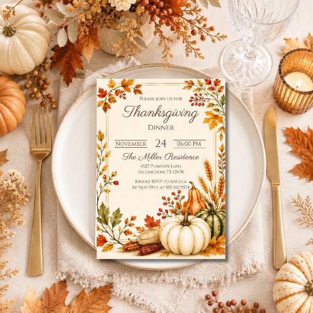 Invitation à un dîner de Thanksgiving rustique (Créateur téléchargé)