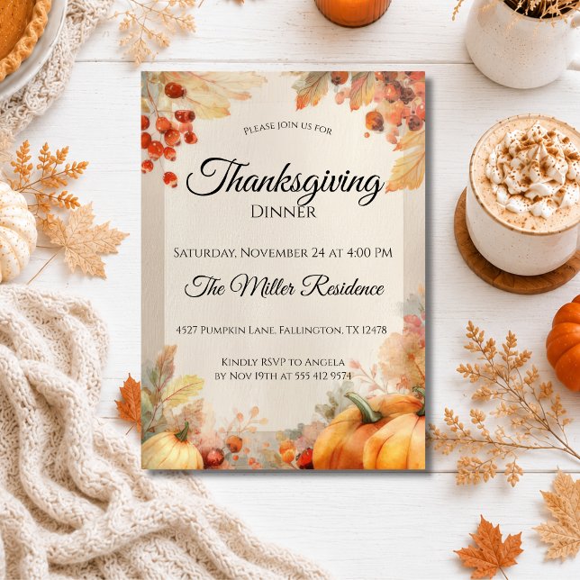 Invitation à un dîner de Thanksgiving rustique (Créateur téléchargé)