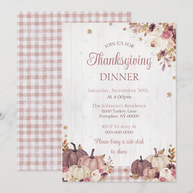 Invitation à un dîner de Thanksgiving rustique (Devant / Derrière)
