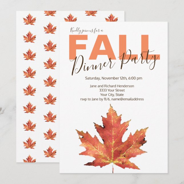 Invitation à un dîner rustique aux feuilles d'auto (Devant / Derrière)