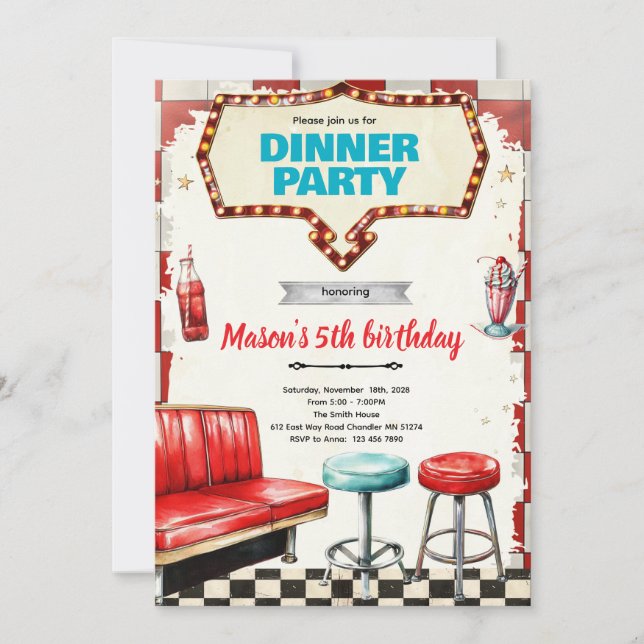Invitation à un dîner sur thème années 50 (Devant)