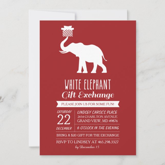 Invitation à un échange cadeau d'éléphants blancs  (Devant)