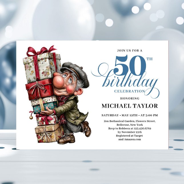 Invitation à un événement comique pour les 50 ans  (Fun Bold Man 50th Birthday Comedy Event Invite)