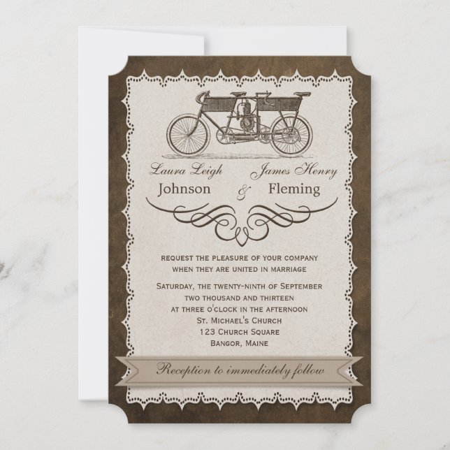 Invitation à un mariage à bicyclette en tandem au  (Devant)