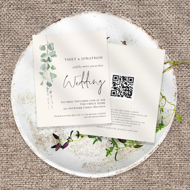 Invitation à un mariage à la crème Eucalyptus de S (Créateur téléchargé)