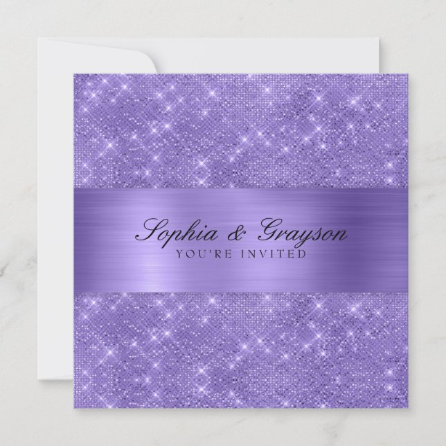 Invitation à un mariage avec des étincelles violet (Devant)