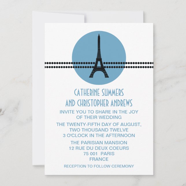 Invitation à un mariage avec des points parisiens, (Devant)