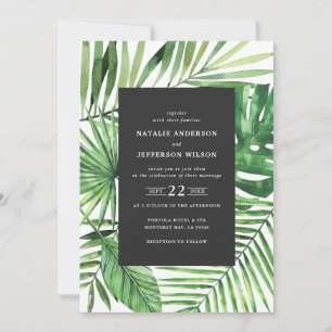 Invitation à un mariage avec une feuille tropicale