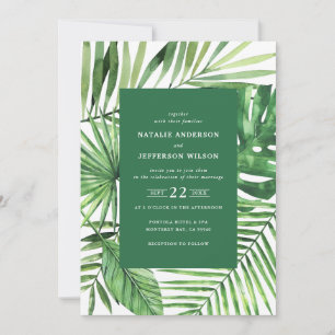 Invitation à un mariage avec une feuille tropicale