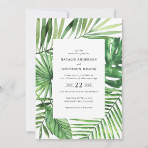 Invitation à un mariage avec une feuille tropicale