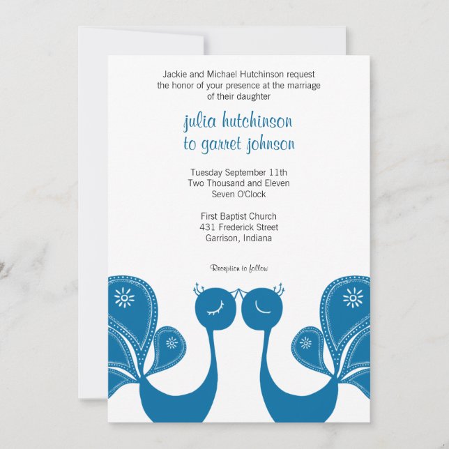 Invitation à un mariage d'amour de paon - brise ma (Devant)