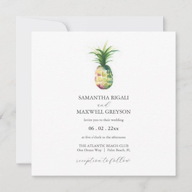 Invitation à un mariage d'ananas en aquarelle simp (Devant)