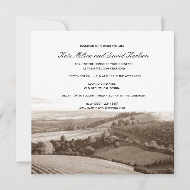 Invitation à un mariage dans un vignoble Vintage (Devant)