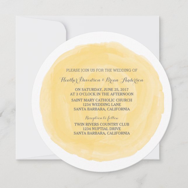 Invitation à un mariage d'aquarelle ronde jaune (Devant)