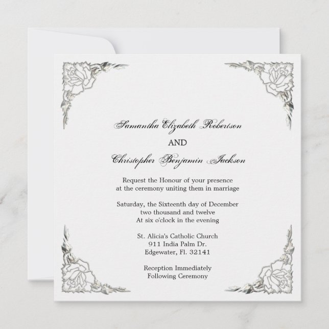 Invitation à un mariage d'argent élégant et élégan (Devant)