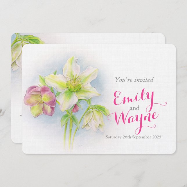 Invitation à un mariage d'art à Helleborer (Devant / Derrière)