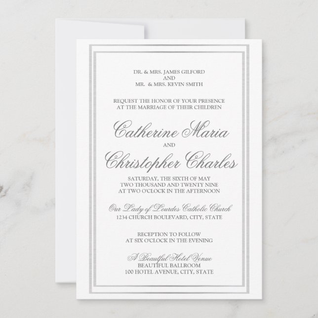 Invitation à un mariage de bordure en argent dans  (Devant)