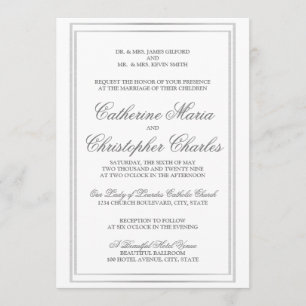 Invitation à un mariage de bordure en argent dans