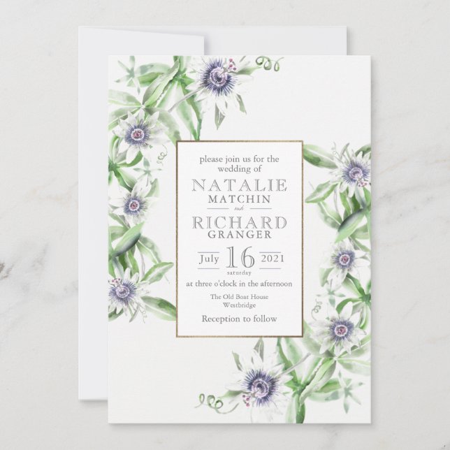 Invitation à un mariage de fleurs de passion (Devant)