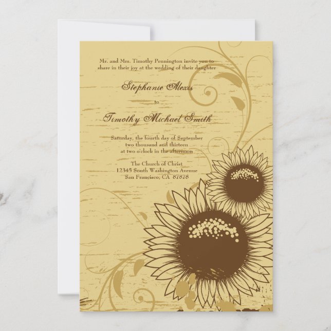 Invitation à un mariage de tournesol russe (Devant)