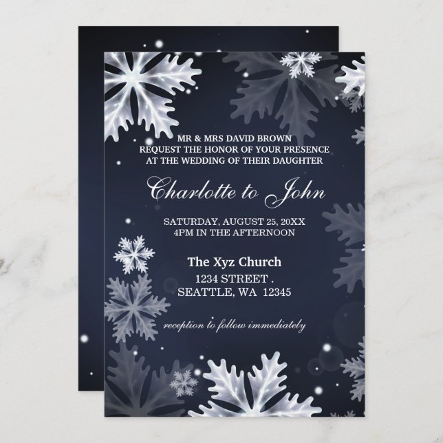 Invitation à un mariage d'hiver aux flocons de nei (Devant / Derrière)