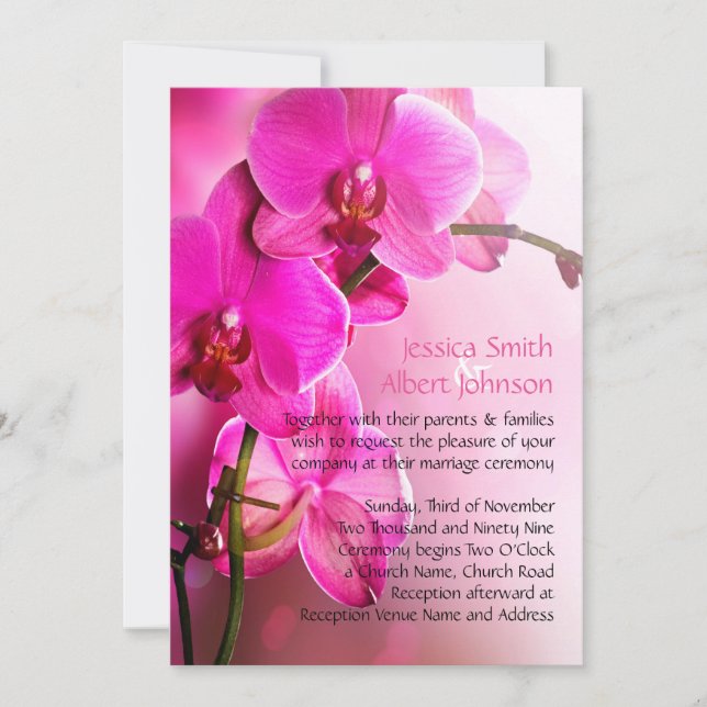 Invitation à un mariage d'orchidées roses de print (Devant)