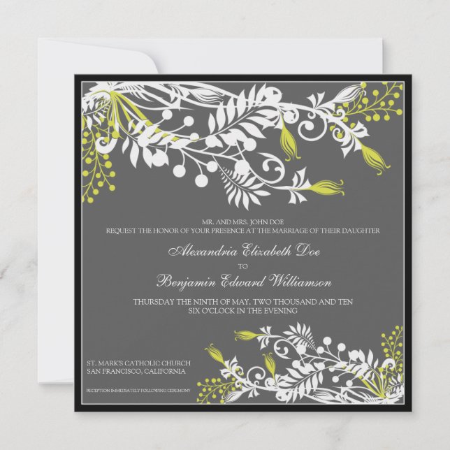 Invitation à un mariage élégant à la flore de l'îl (Devant)