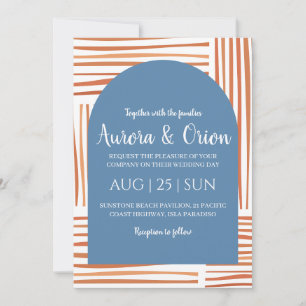 invitation à un mariage en terre cuite et bleu pou
