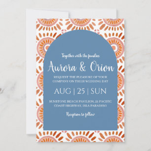 invitation à un mariage en terre cuite et bleu pou