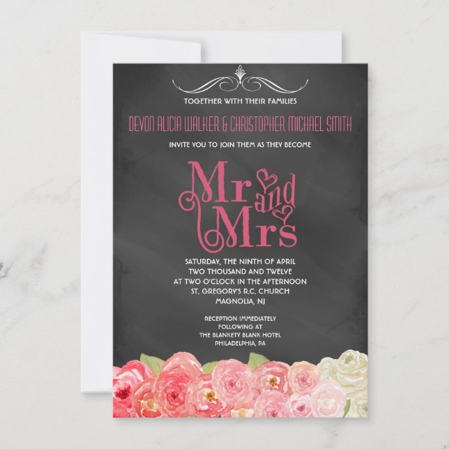 Invitation à un mariage floral de Chalkboard Fall (Devant)