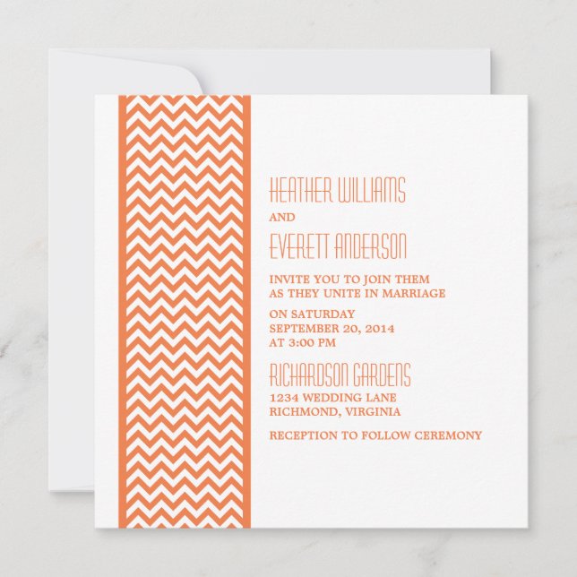 Invitation à un mariage frontalier Orange Chevron (Devant)