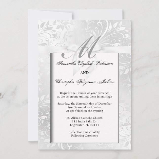 Invitation à un mariage gris et blanc élégant (Devant)