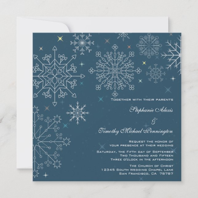 Invitation à un mariage hivernal bleu marine chic (Devant)