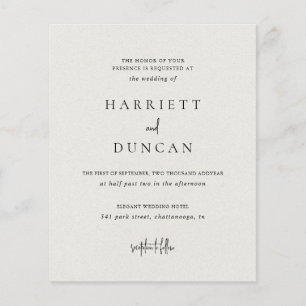 Invitation à un mariage neutre et budgétaire