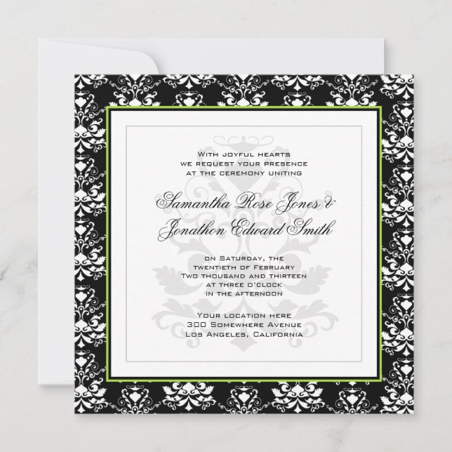 Invitation à un mariage photo vert noir et blanc (Devant)