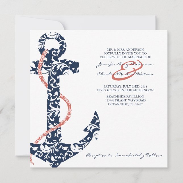 Invitation à un mariage pour la marine et la Ancre (Devant)