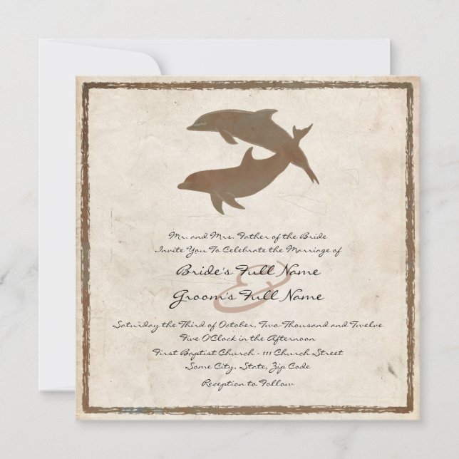 Invitation à un mariage pour les dauphins de plage (Devant)