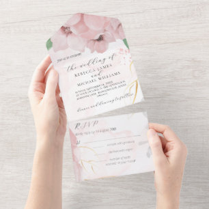 Invitation à un mariage rose anémone tout en un