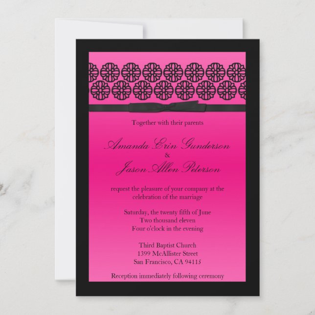 Invitation à un mariage rose chic avec la vache (Devant)
